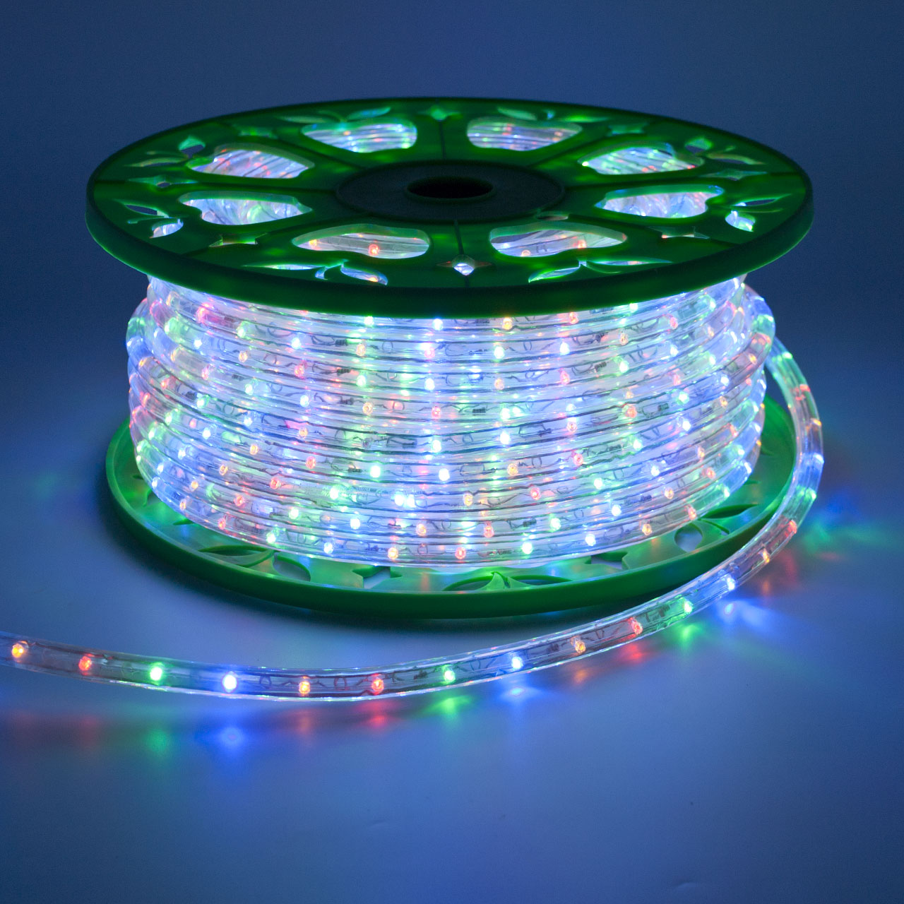50m Multi Coloured Bulbs Incandescent Rope Lights, 13mm diameter, 230V